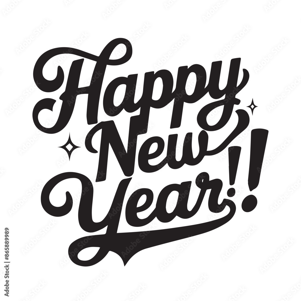 Retro Cursive Happy New Year Typography with 1950s Nostalgic Style Retro Cursive Happy New Year Typography with 1950s Nostalgic Style