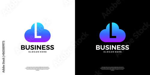 Abstract cloud tech logo design. Modern letter L in the cloud database server logo.