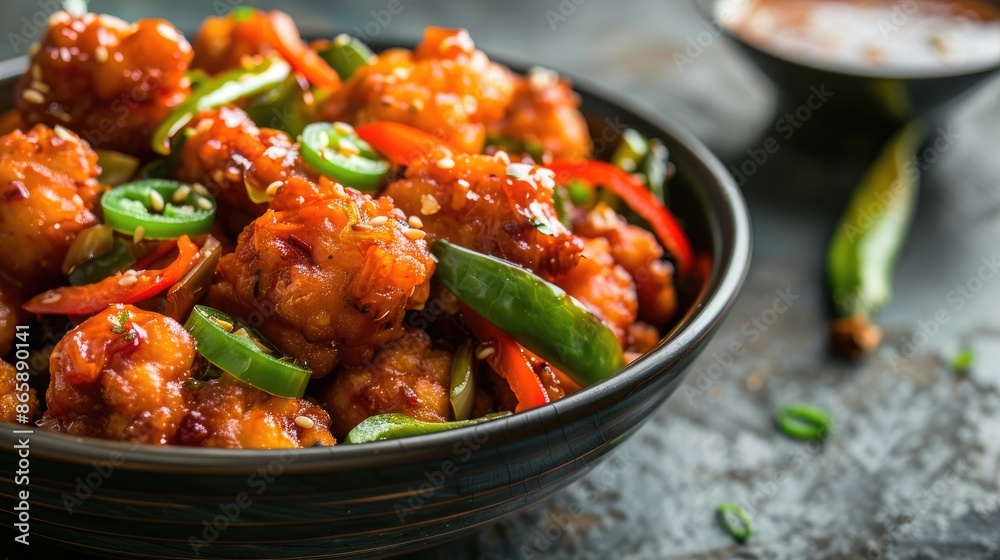 Indian Chinese Gobi Manchurian Dish with Copy Space Indian Chinese Gobi Manchurian Dish with Copy Space