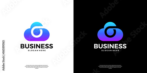 Abstract cloud tech logo design. Modern letter O in the cloud database server logo.