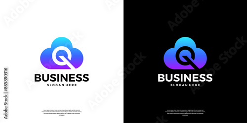 Abstract cloud tech logo design. Modern letter Q in the cloud database server logo.