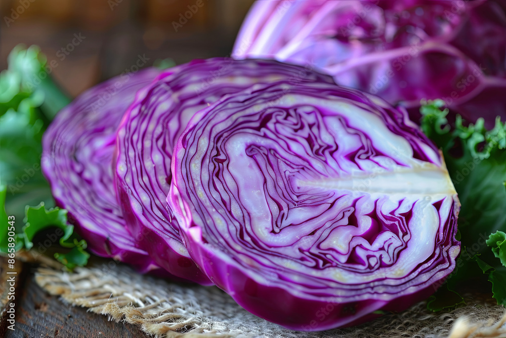 Fototapeta premium Red cabbage slice on a table, fresh vegetable
