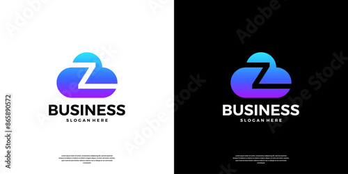Abstract cloud tech logo design. Modern letter Z in the cloud database server logo.