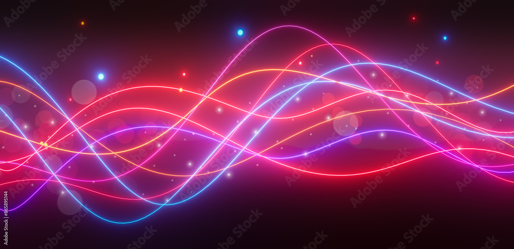 Fototapeta premium futuristic blue purple neon line laser,wireframe wave landscape mountain,valley structure Sci-Fi Neon light glow network grid connection, portal lights glowing ring,dark space,3d render illustration