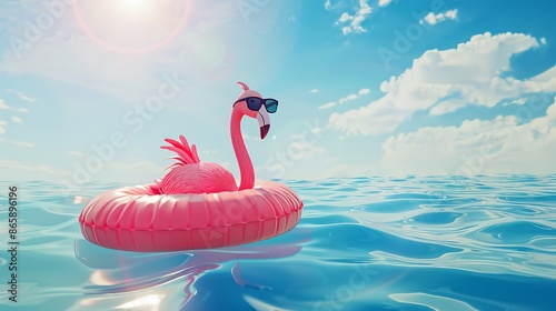 Pink Flamingo with Sunglasses Floats in an Inflatable   © Devian Art