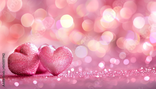 célébration de l'amour avec des cœurs roses scintillants arrière-plan bokeh lumineux et festif espace négatif copyspace, Saint Valentin