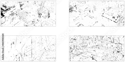 Collection of four grunge distress wall background. Vector paint grunge texture set.