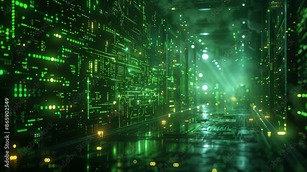 Obraz premium Pixelated Glitch: Retro Green Tech Background