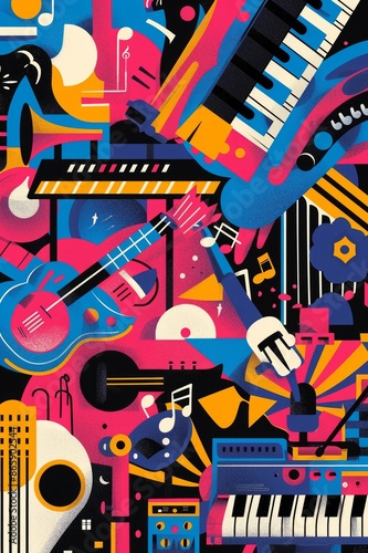 Colorful Jazz Fusion: Abstract Musical Instruments Vibrant Art
