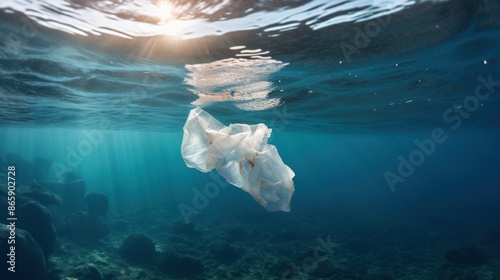 Plastic bags on fish in the sea  photo