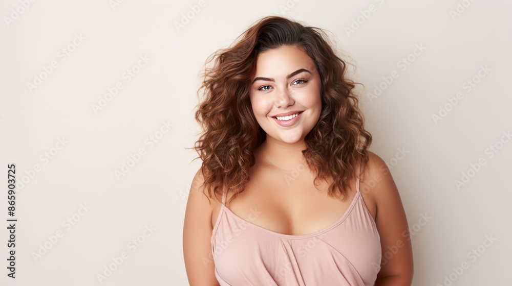 Portrait of Young plus size girl smiling happy standing white background Portrait of Young plus size girl smiling happy standing white background