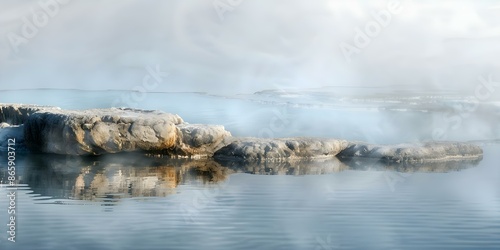 Hand-drawn abstract landscape featuring hot springs steam, symbolizing relaxation and serenity. Concept Landscape Art, Hot Springs, Relaxation, Abstract, Serenity