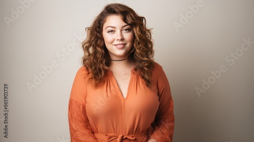 Portrait of Young plus size girl smiling happy standing white background 