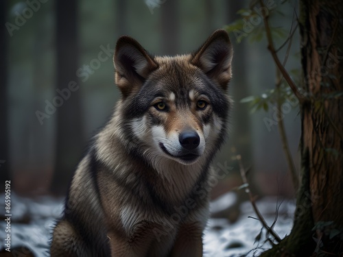 A frightened wolf cub in a quiet forest ©  Sokimimi Studio