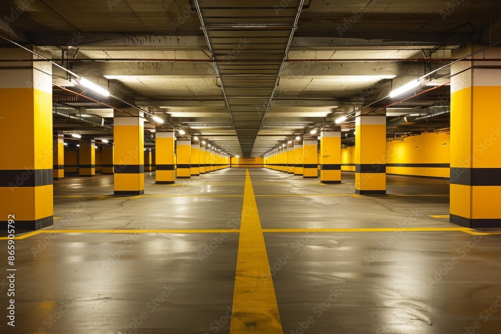 Fototapeta premium Empty underground parking lot perspective