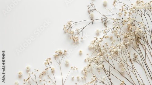 Mockup of white background with dried flowers
