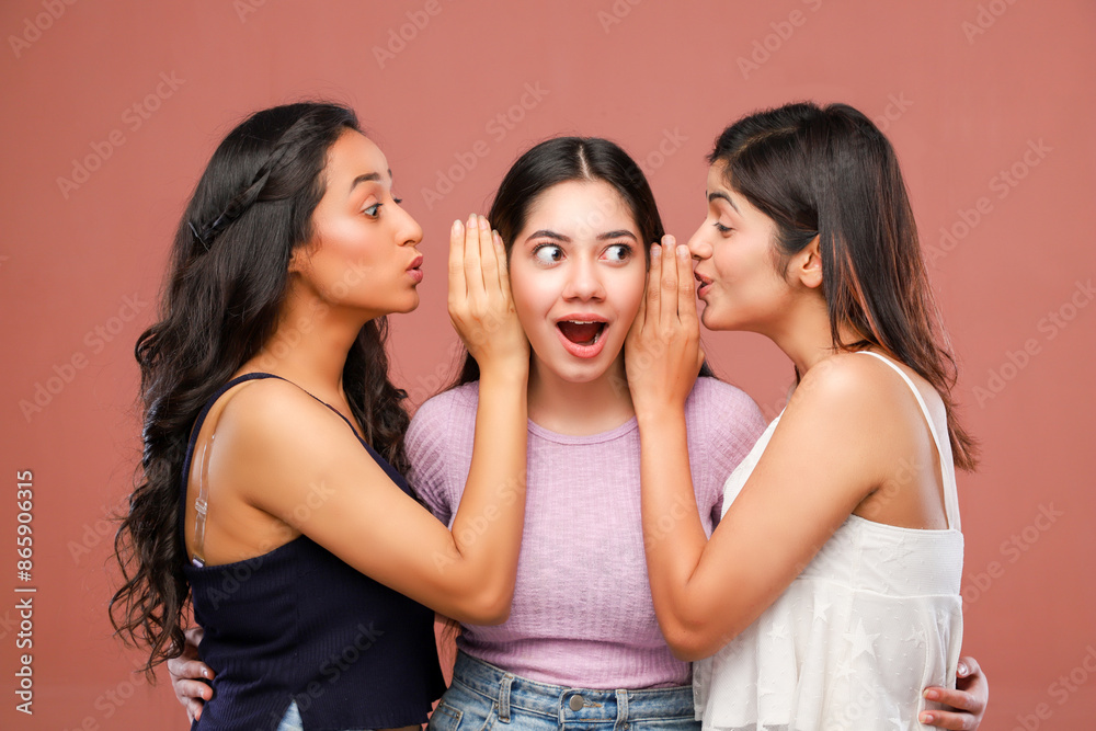 Three Perfect Ladies Are Laughing And Whispering While Hugging Three Perfect Ladies Are Laughing And Whispering While Hugging