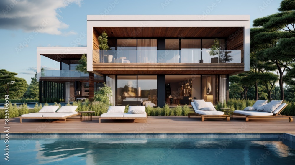 Fototapeta premium modern house architecture, open deck