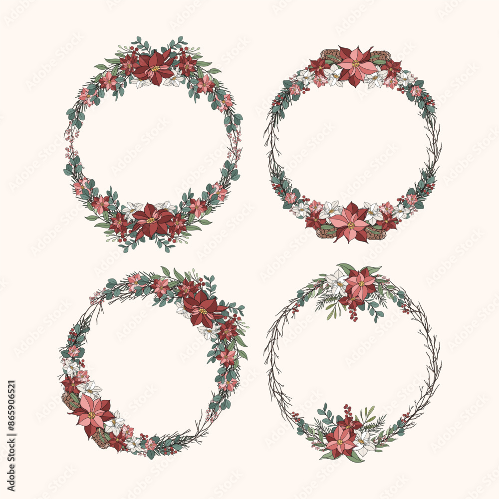 Hand Drawn Christmas Wreath Flower Hand Drawn Christmas Wreath Flower