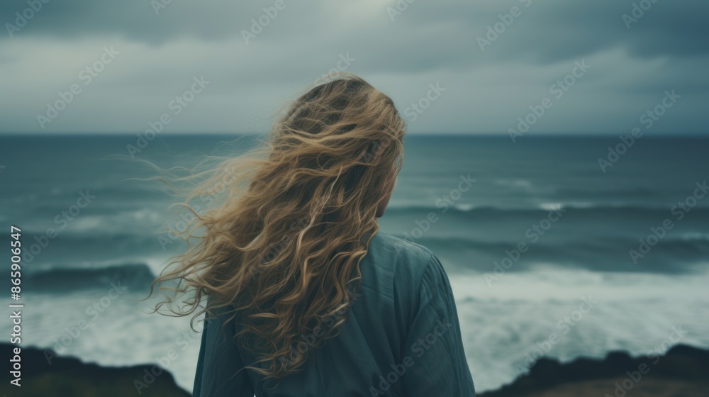 Young woman with long curly blonde hair Young woman with long curly blonde hair