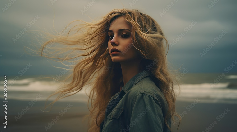 Young woman with long curly blonde hair Young woman with long curly blonde hair