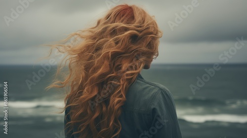 Young woman with long curly blonde hair 