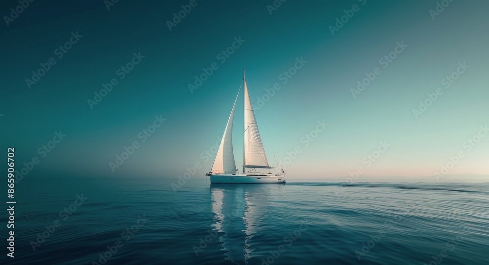 Fototapeta premium Sailboat Navigating Calm Ocean Waters on a Sunny Day