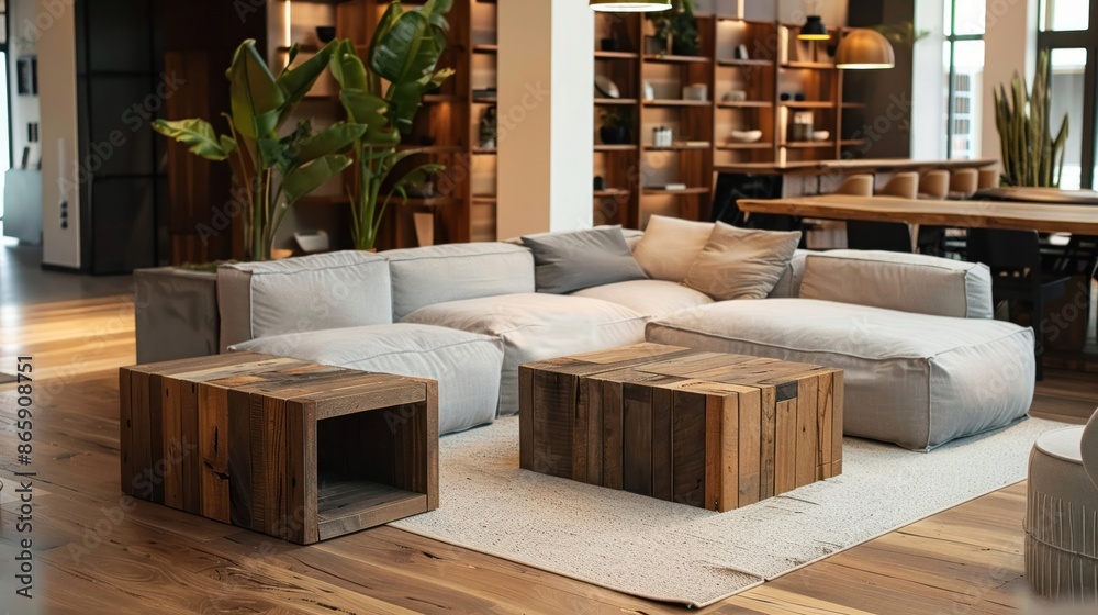 Reclaimed wood furniture in a modern home setting Reclaimed wood furniture in a modern home setting