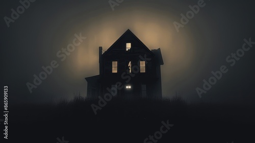 Eerie Abandoned House at Night with Glowing Windows and Mysterious Atmosphere © TPS Studio