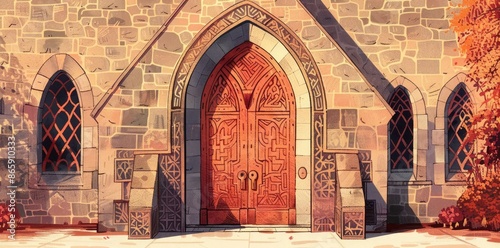 Ornate Wooden Doorway Illus...