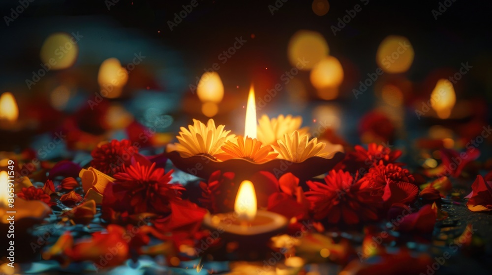 Floral arrangement with lit candles Floral arrangement with lit candles