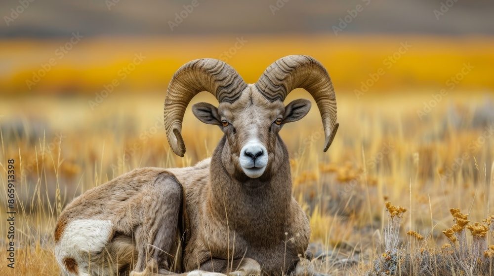 Portrait of Wild Sheep Relaxing in the Middle of the Grassland Portrait of Wild Sheep Relaxing in the Middle of the Grassland