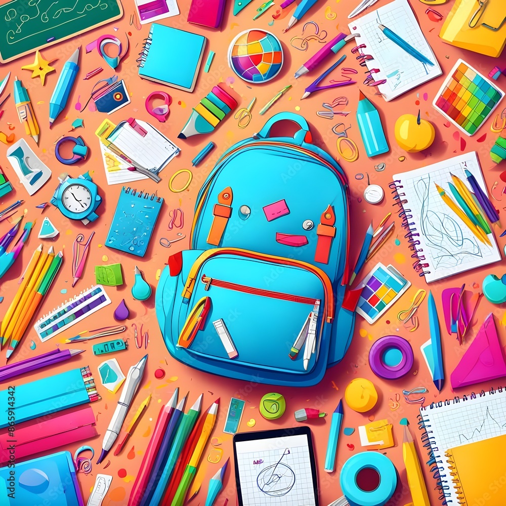 Back to School A Vibrant and Colorful Theme with School Supplies and Cheerful Doodles