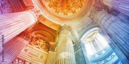 Columned Interior with Rain...