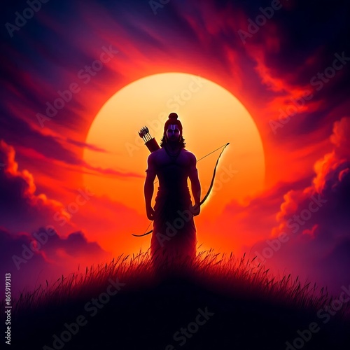 lord shri ram jee with sunset view photo