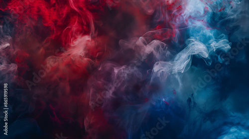 Abstract clouds of red and blue smoke blending together.