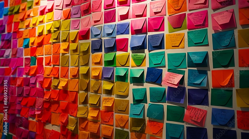 A wall covered with colorful post - it notes. A wall covered with colorful post - it notes.