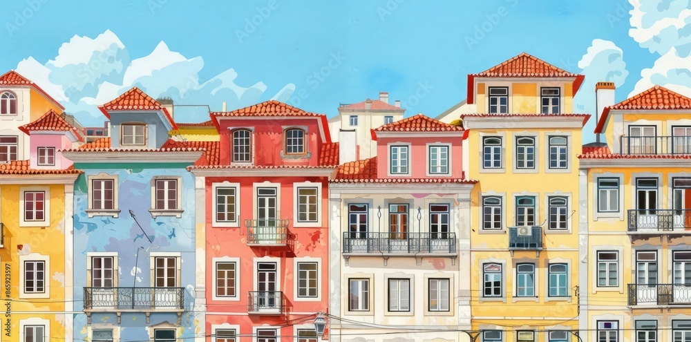 Obraz premium Colorful European Buildings Illustration