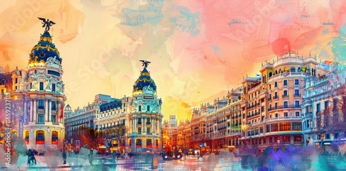 Madrid Cityscape Watercolor...