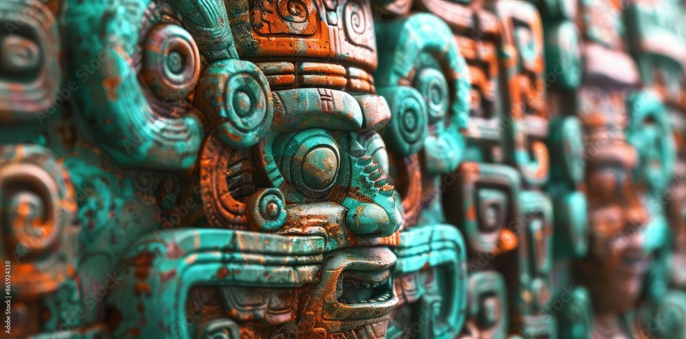 Fototapeta premium Ancient Mayan Stone Carving Illustration