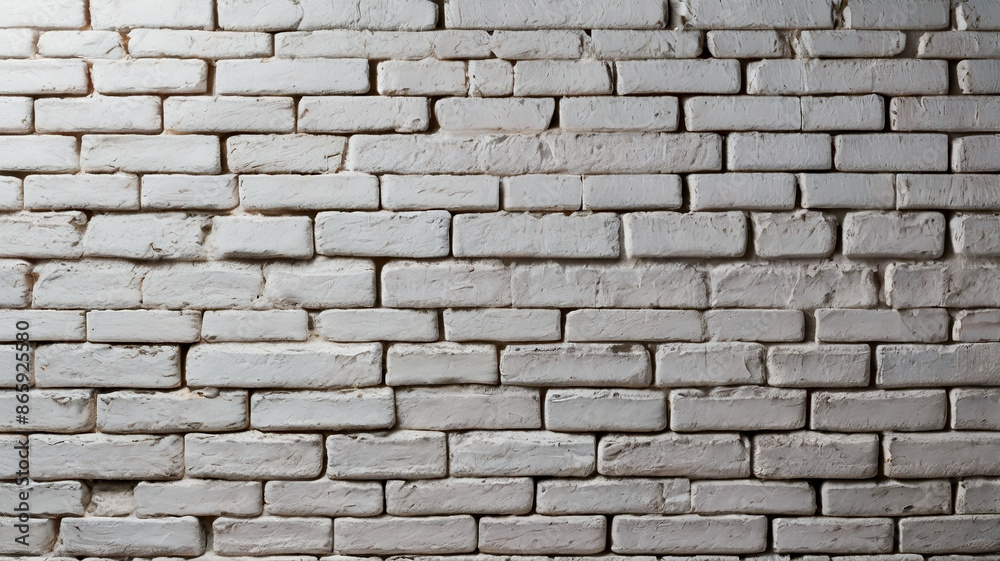 Obraz premium Whitewashed old brick wall texture background, Empty white brick wall background with floor