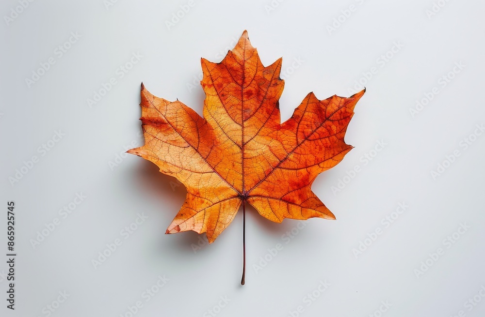 Single Orange Maple Leaf on White Background in Autumn Single Orange Maple Leaf on White Background in Autumn