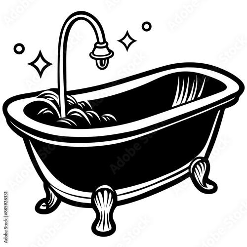 bathtub  outline coloring book page line art illustration digital drawing