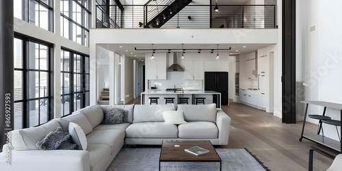 Modern Home Design Featuring Industrial Loft Elements and Vibrant Color Accents. Concept Industrial Loft Decor, Vibrant Color Accents, Modern Home Design photo