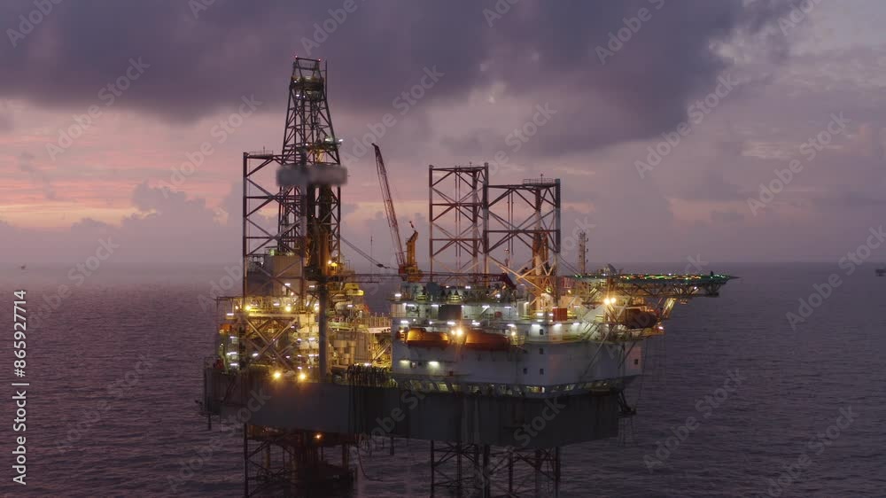 Aerial view of an offshore jack up drilling rig during sunset - oil and gas upstream industry
Aerial view of an offshore jack up drilling rig during sunset - oil and gas upstream industry