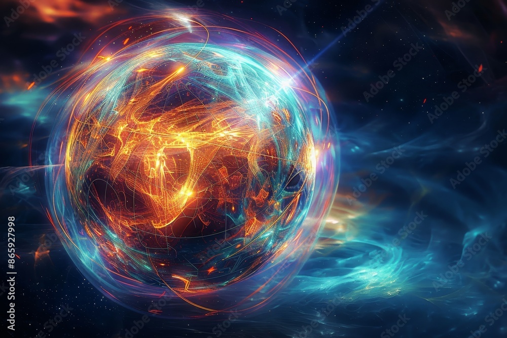 Digital painting of a luminous globe with radiant lines, symbolizing the interconnectedness of the digital age Digital painting of a luminous globe with radiant lines, symbolizing the interconnectedness of the digital age
