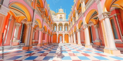 3D Palace Courtyard with Co...