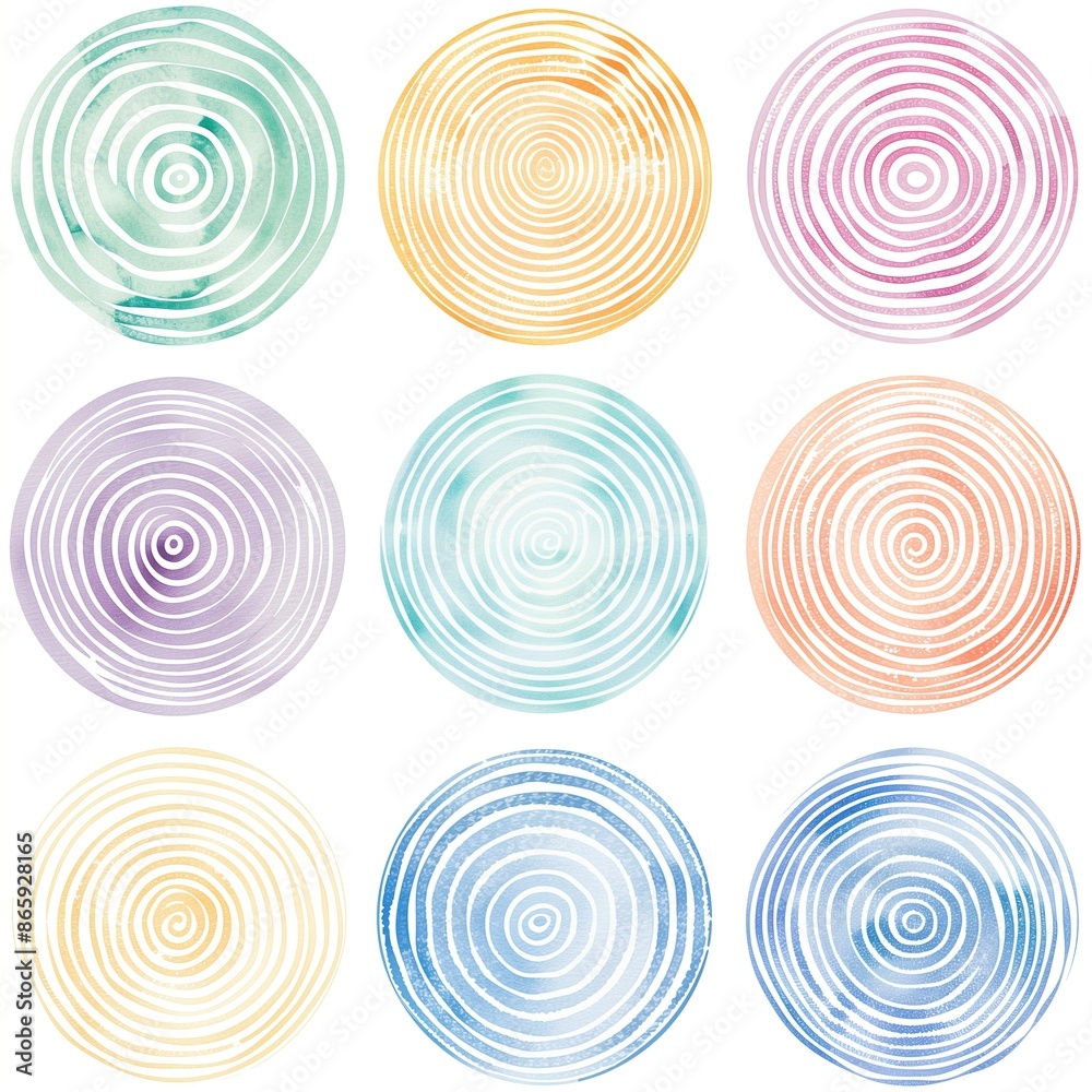 A set of colorful circles with varying shades of blue, green, yellow, and purple A set of colorful circles with varying shades of blue, green, yellow, and purple