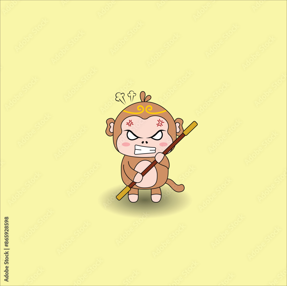 cute monkey king vector design illustration line art. Suitable for t-shirt, sticker, mascot, mug, etc. Eps 10