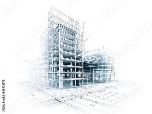 Obraz na płótnie Architectural Blueprint of Modular Structural Tower Components